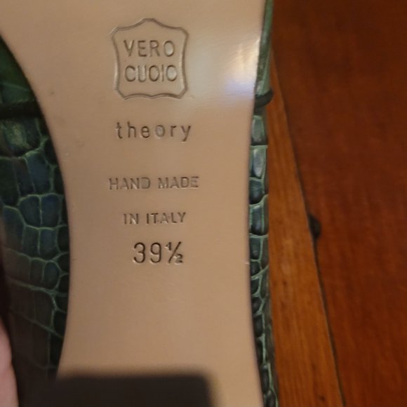 Theory Green Leather Croc Print Heels Sz 39.5 US 8 - Picture 5 of 9